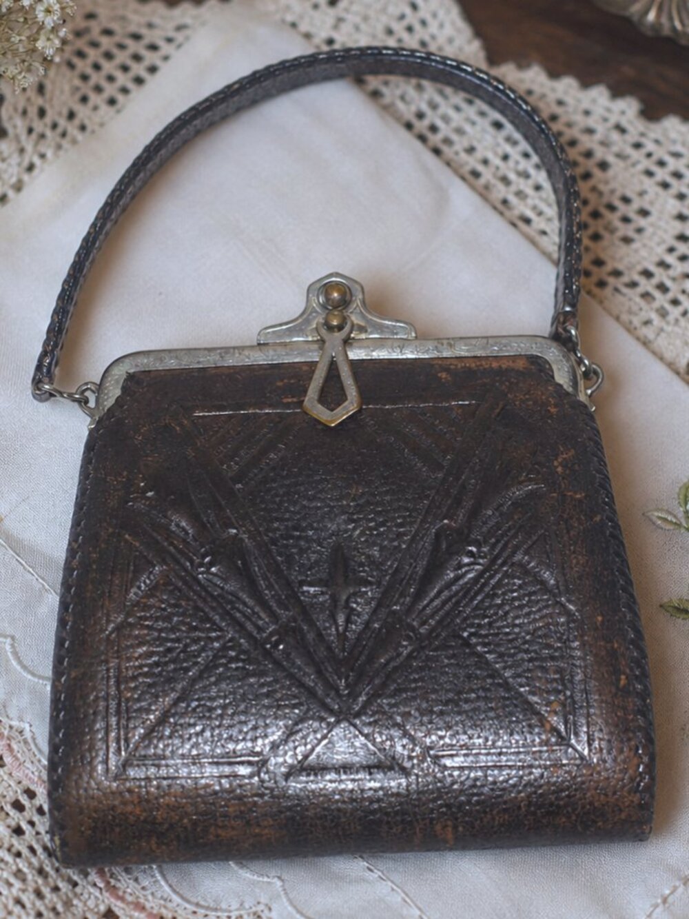 Antique Edwardian 1910s Small Leather Purse As Is